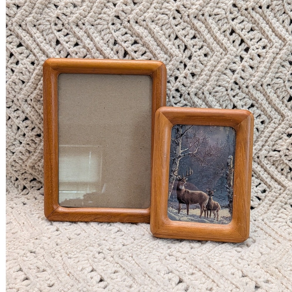 Vintage Set 2 Solid Wood Picture Frames Rounded Edge Mid Century Modern 5x7 3x5